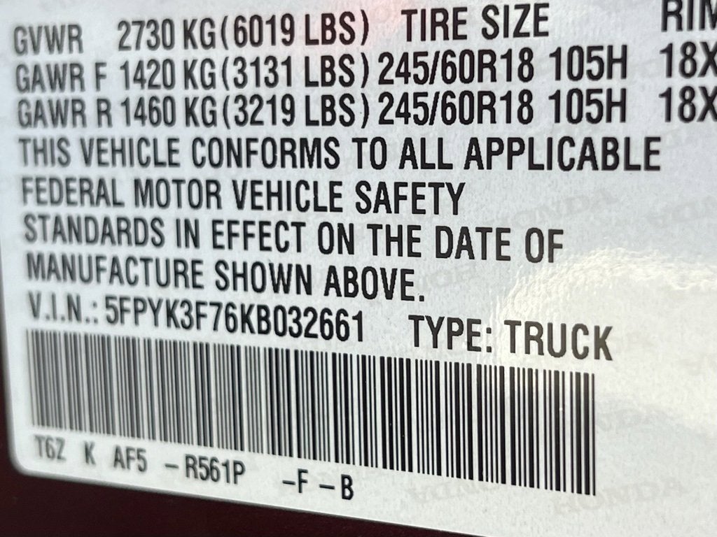 2019 Honda Ridgeline RTL-E