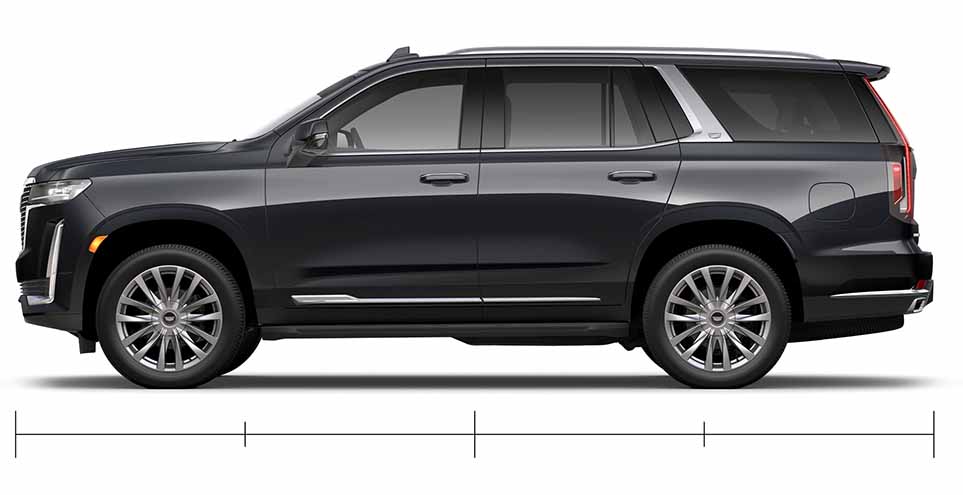 2024 Cadillac Escalade profile with ruler showing its length
