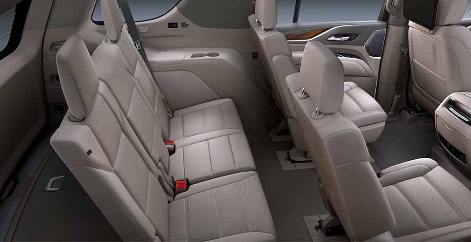 Third row seating with foldable seats and leg room