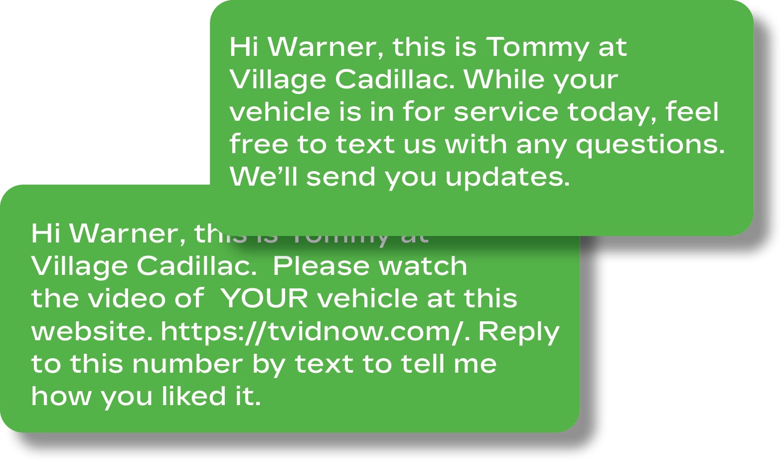 sms text about Village Cadillac and thier new video service