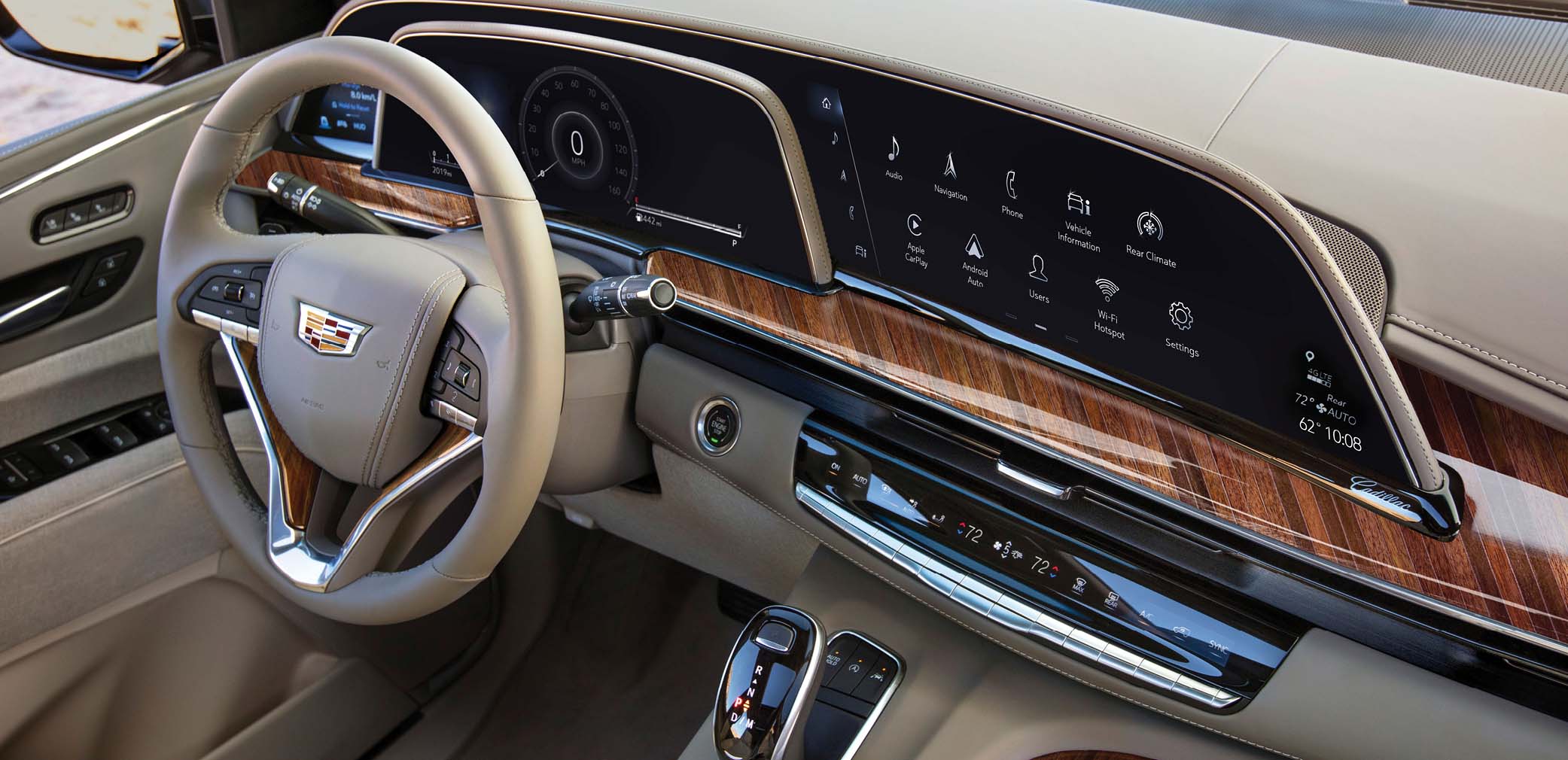 interior Cadillac driver side showing elagance and styling